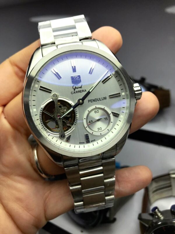 R plica de rel gio Tag Heuer Pendulum Prata Branco Rel gios